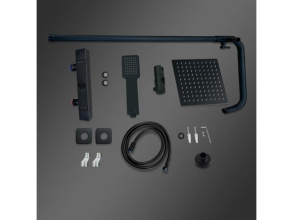 Colonne doccia nero, soffione doccia quadrato 20x20cm acciaio inox, saliscendi doccia tondo regolabile 75-125cm