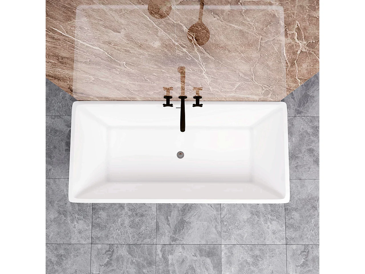 Vasca da Bagno a Isola 150x72x56 cm Vasca da Bagno Freestanding in Acrilico Bianco Rettangolare