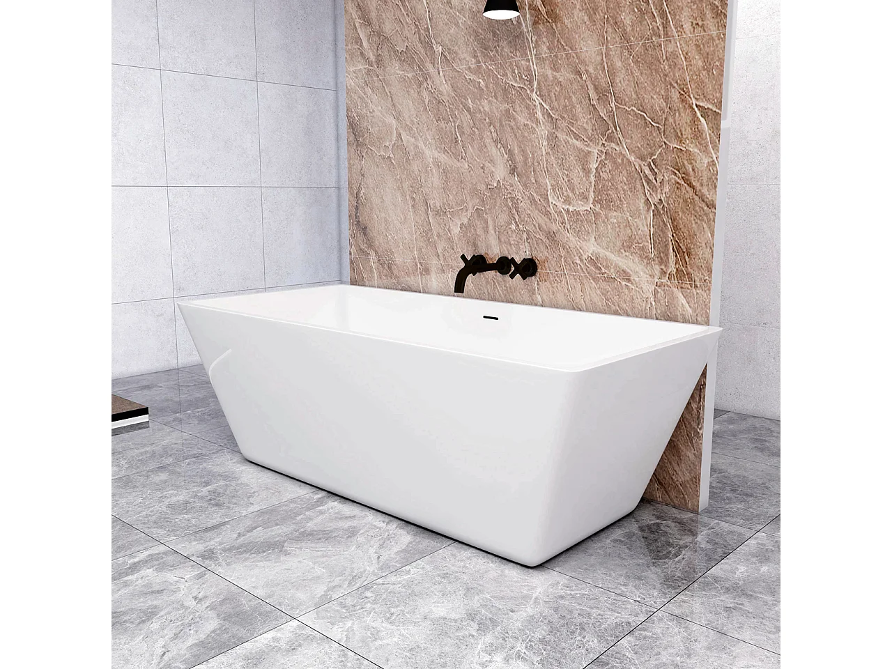 Vasca da Bagno a Isola 150x72x56 cm Vasca da Bagno Freestanding in Acrilico Bianco Rettangolare