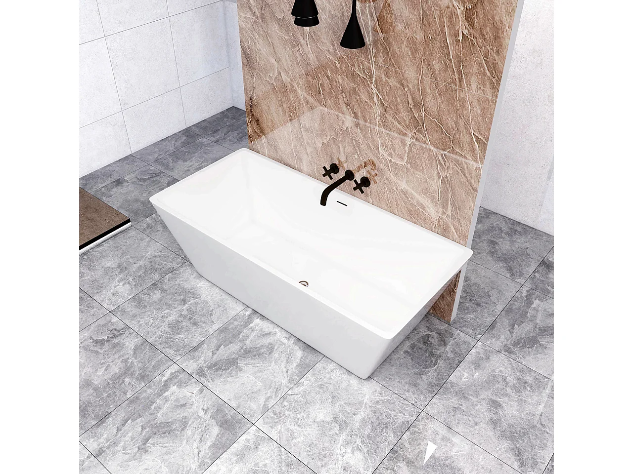 Vasca da Bagno a Isola 150x72x56 cm Vasca da Bagno Freestanding in Acrilico Bianco Rettangolare