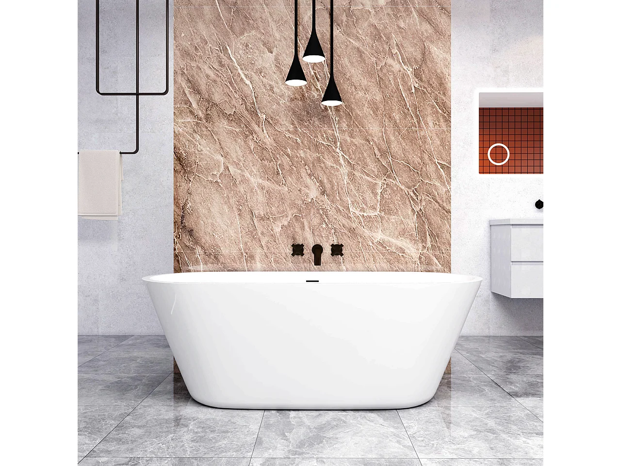 Vasca da Bagno a Isola 170x80x58 cm Vasca da Bagno Freestanding in Acrilico Bianco Ovale