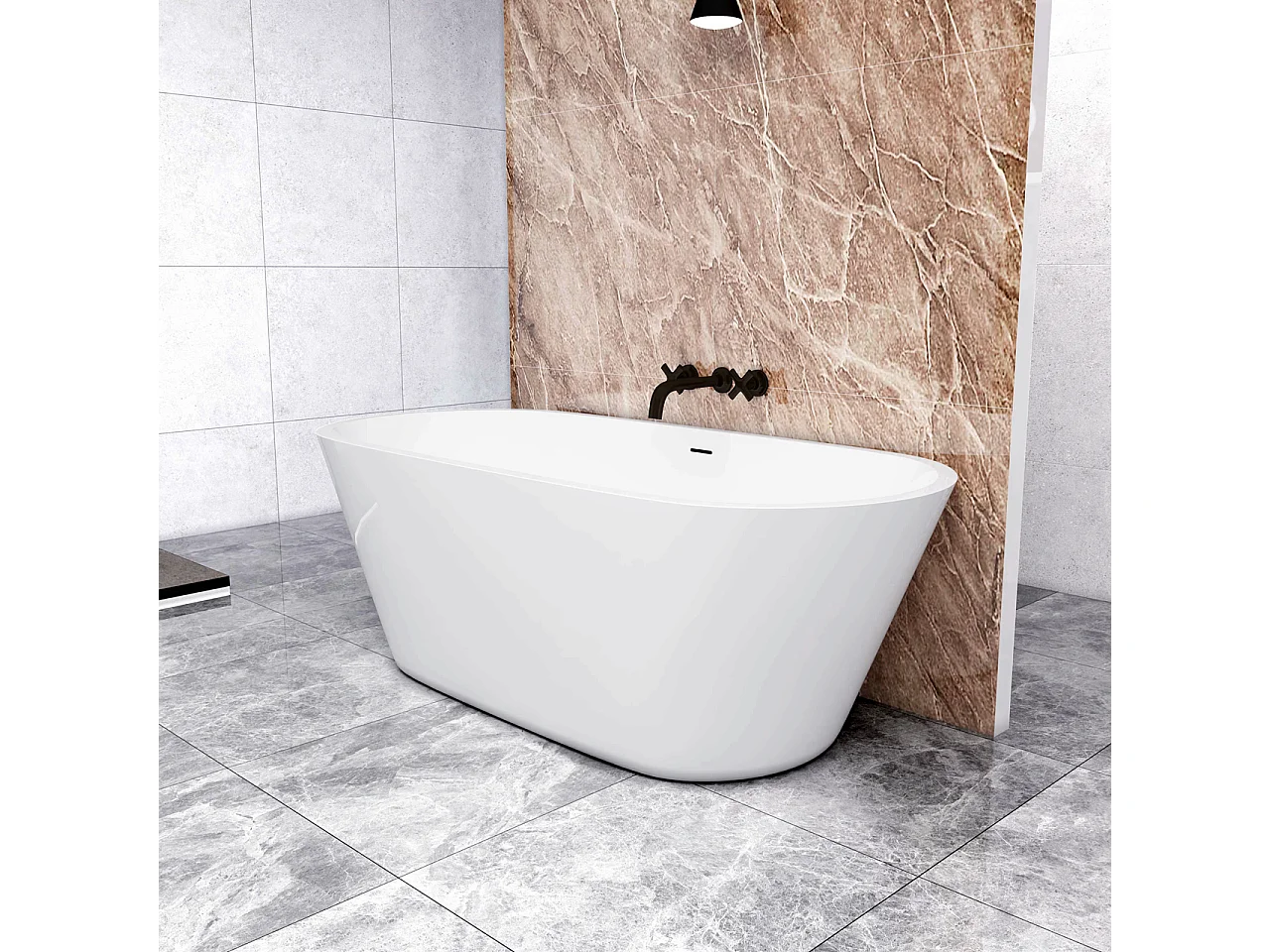 Vasca da Bagno a Isola 170x80x58 cm Vasca da Bagno Freestanding in Acrilico Bianco Ovale