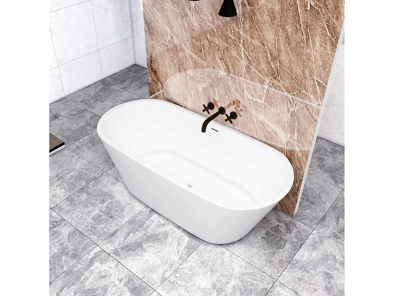 Vasca da Bagno a Isola 170x80x58 cm Vasca da Bagno Freestanding in Acrilico Bianco Ovale