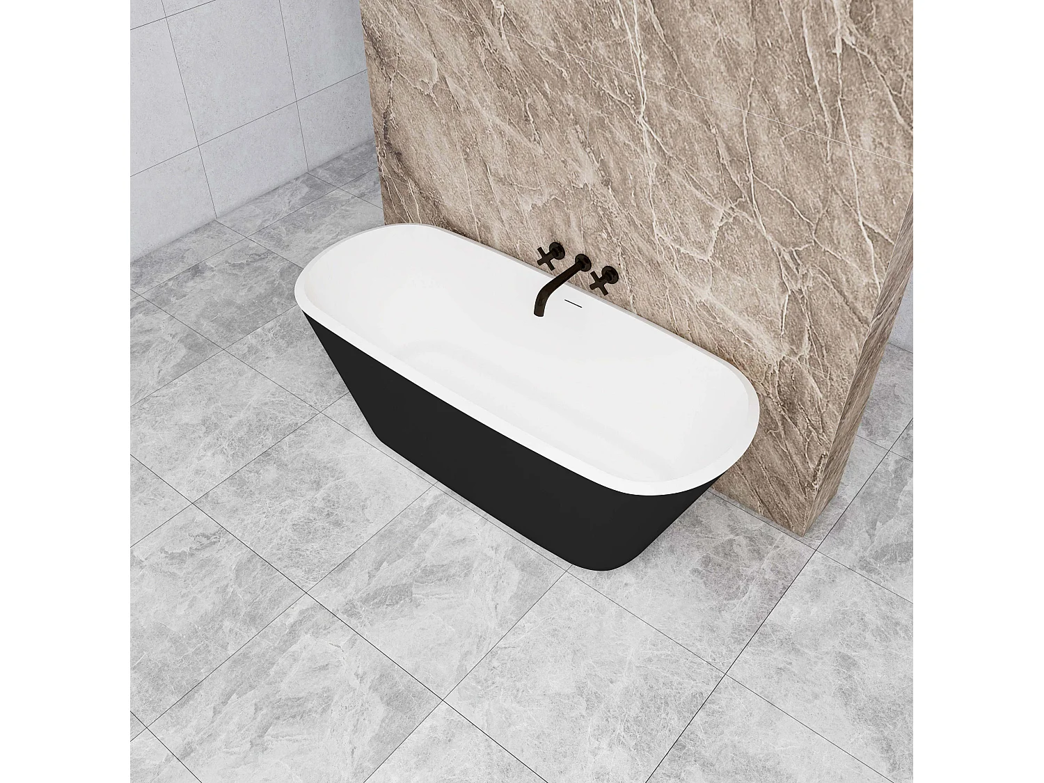 Vasca da Bagno a Isola 170x78x60 cm Vasca da Bagno Freestanding in Acrilico Nero Ovale