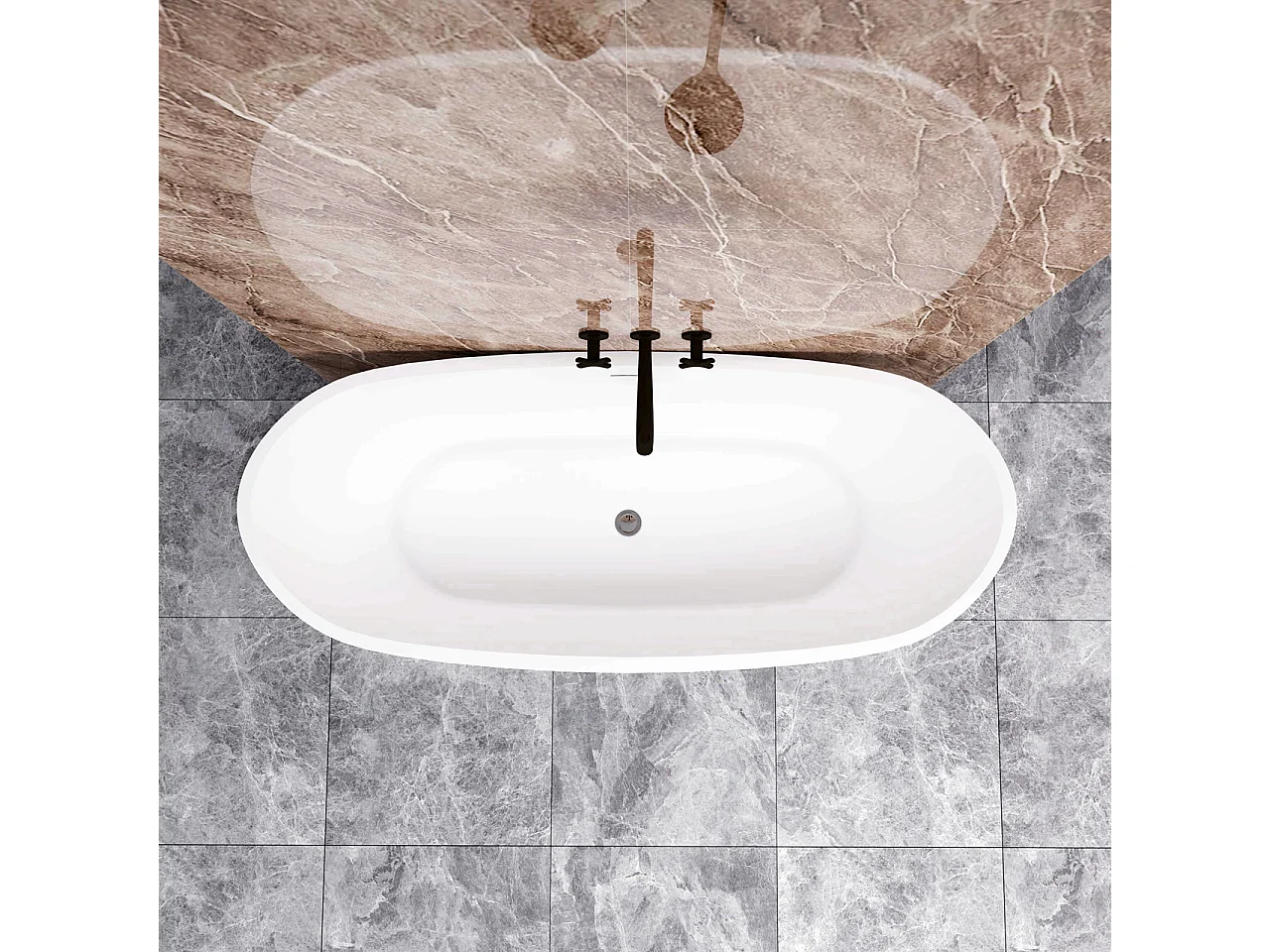 Vasca da Bagno a Isola 170x72x65 cm Vasca da Bagno Freestanding in Acrilico Bianco Barca Ovale