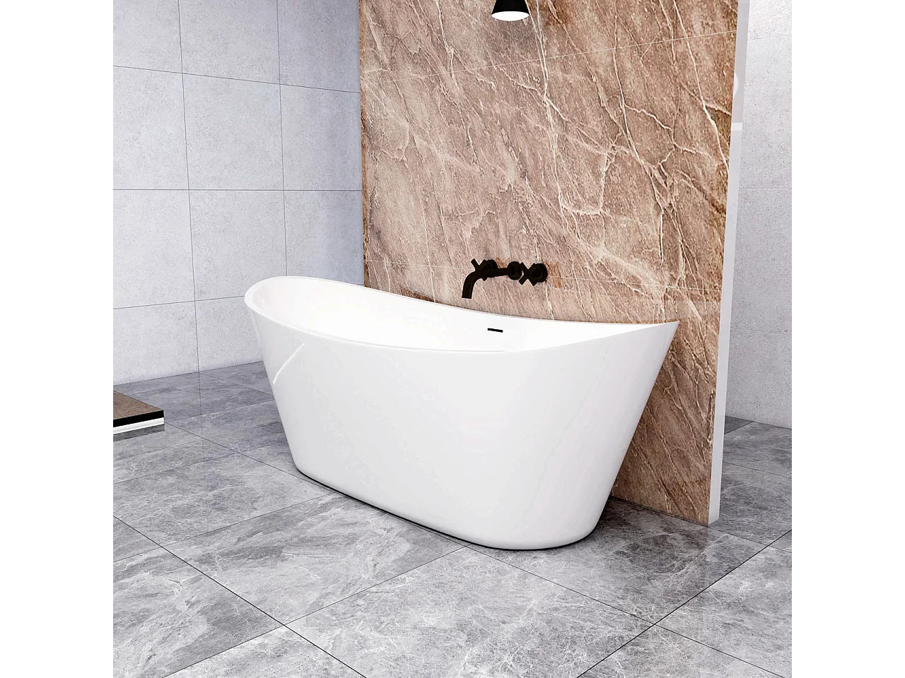 Vasca da Bagno a Isola 170x72x65 cm Vasca da Bagno Freestanding in Acrilico Bianco Barca Ovale