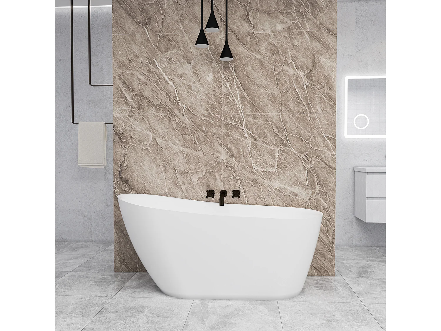 Vasca da Bagno a Isola 160x72x73 cm Vasca da Bagno Freestanding in Acrilico Bianco Ovale Irregolare
