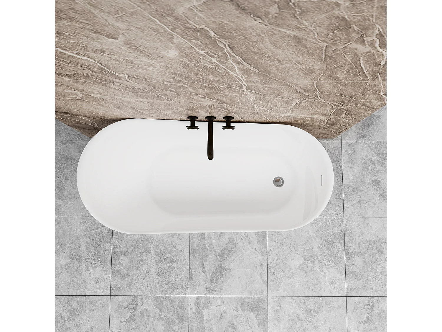 Vasca da Bagno a Isola 160x72x73 cm Vasca da Bagno Freestanding in Acrilico Bianco Ovale Irregolare