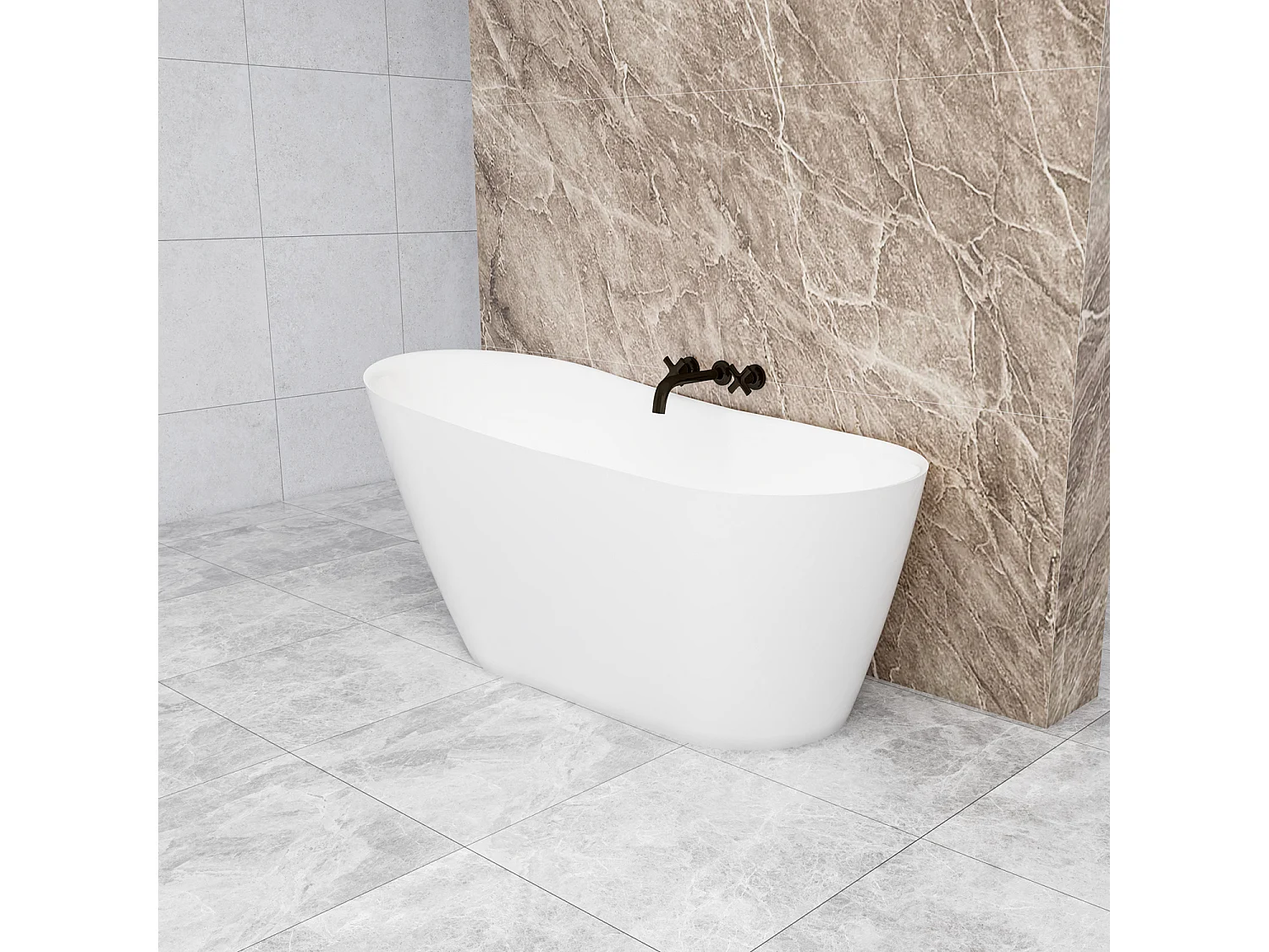Vasca da Bagno a Isola 160x72x73 cm Vasca da Bagno Freestanding in Acrilico Bianco Ovale Irregolare