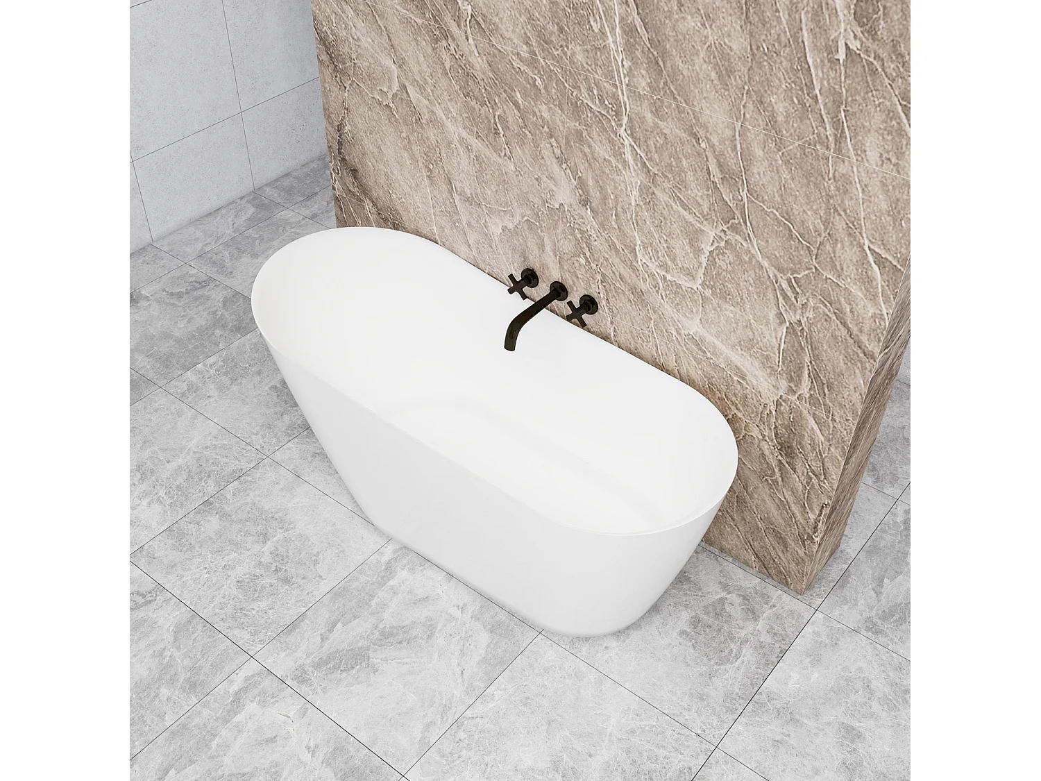 Vasca da Bagno a Isola 160x72x73 cm Vasca da Bagno Freestanding in Acrilico Bianco Ovale Irregolare