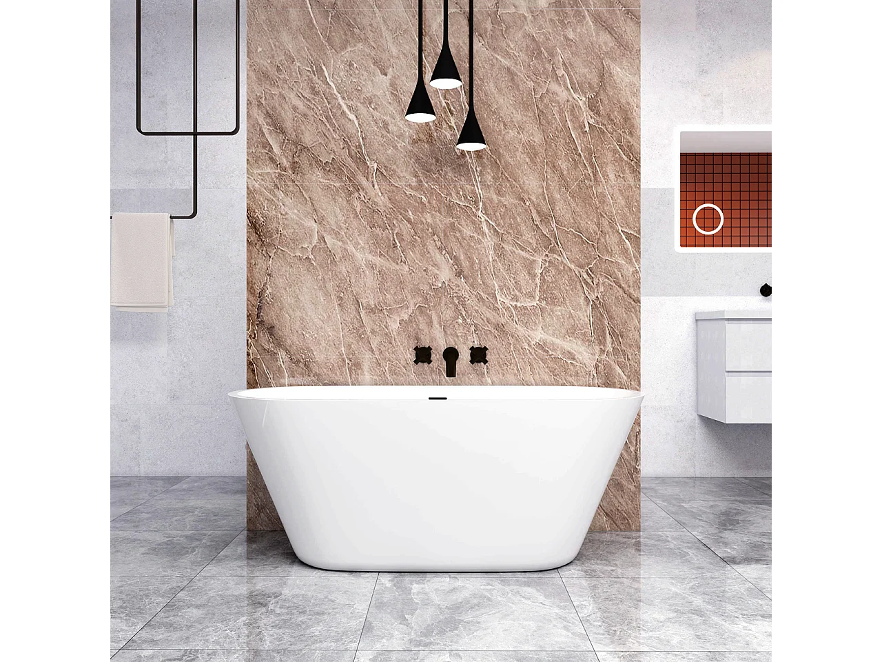 Vasca da Bagno a Isola 150x70x58 cm Vasca da Bagno Freestanding in Acrilico Bianco Ovale