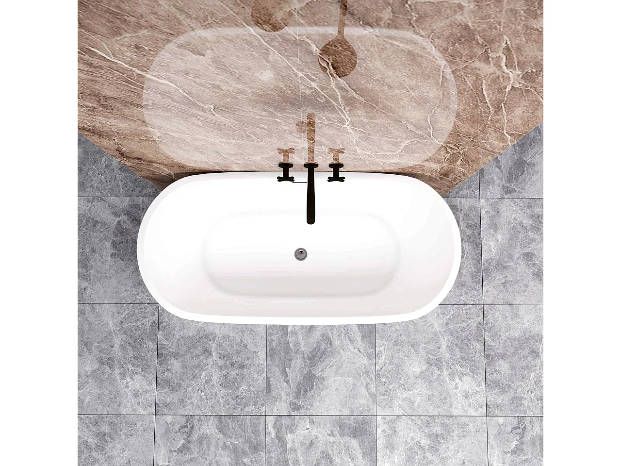 Vasca da Bagno a Isola 150x70x58 cm Vasca da Bagno Freestanding in Acrilico Bianco Ovale