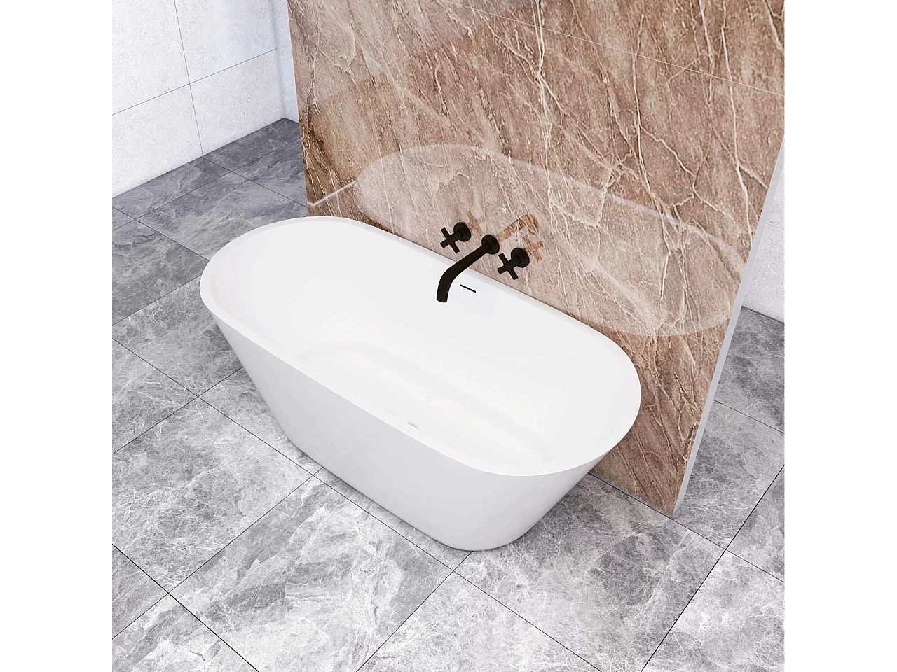 Vasca da Bagno a Isola 150x70x58 cm Vasca da Bagno Freestanding in Acrilico Bianco Ovale