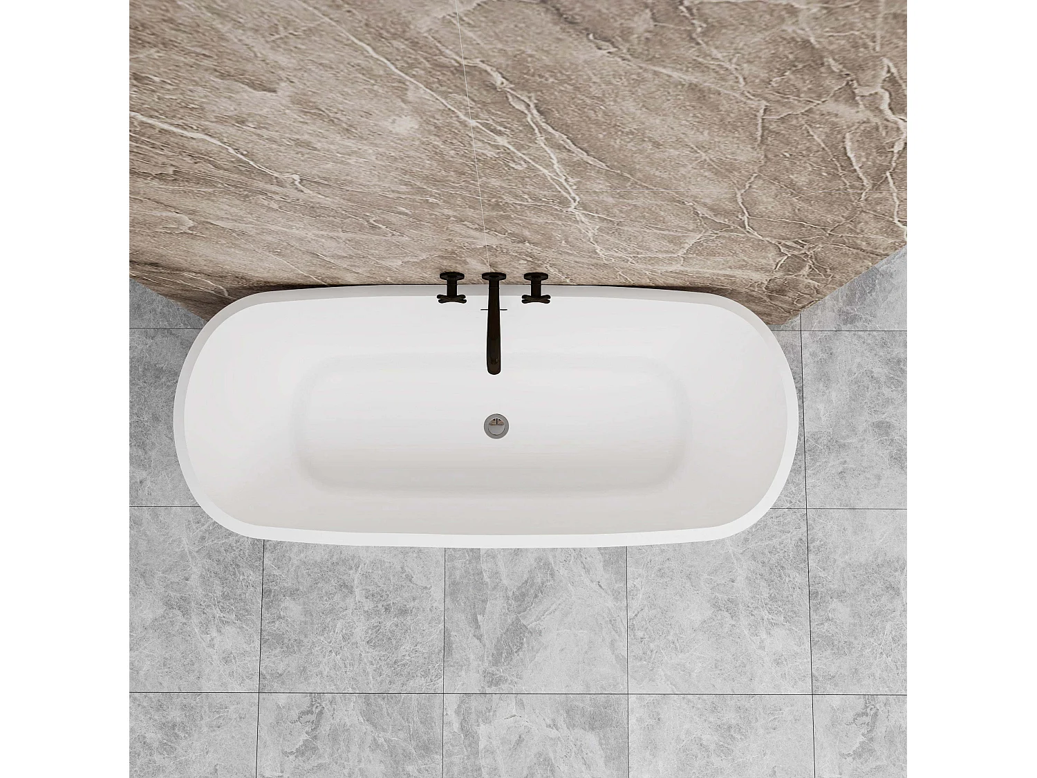 Vasca da Bagno a Isola Freestanding in Acrilico da 170x78x60 cm, Colore Nero, Forma Ovale