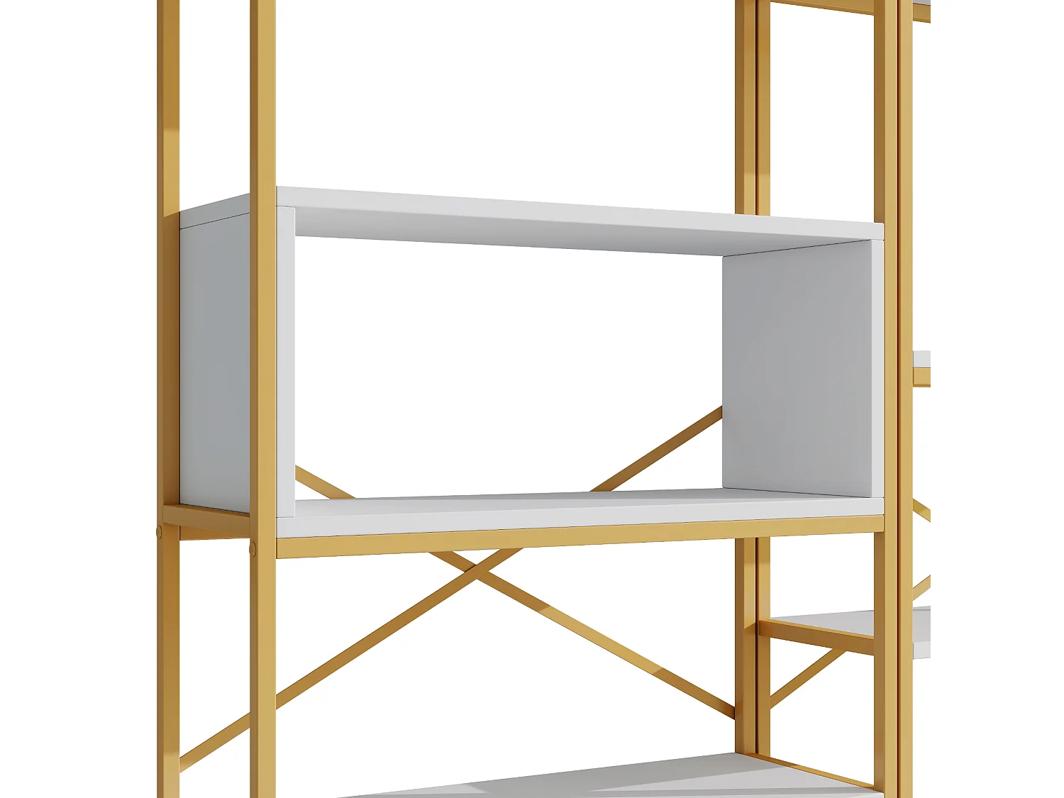Moderne Regal 160x29,5x180 cm - Mehrstufige Regalböden - Konstruktion aus Stahlrohren und MDF - Rechteckige Form - Gold und Weiß