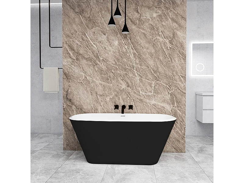 Vasca da Bagno a Isola Freestanding in Acrilico da 150x72x60 cm, Colore Nero, Forma Ovale