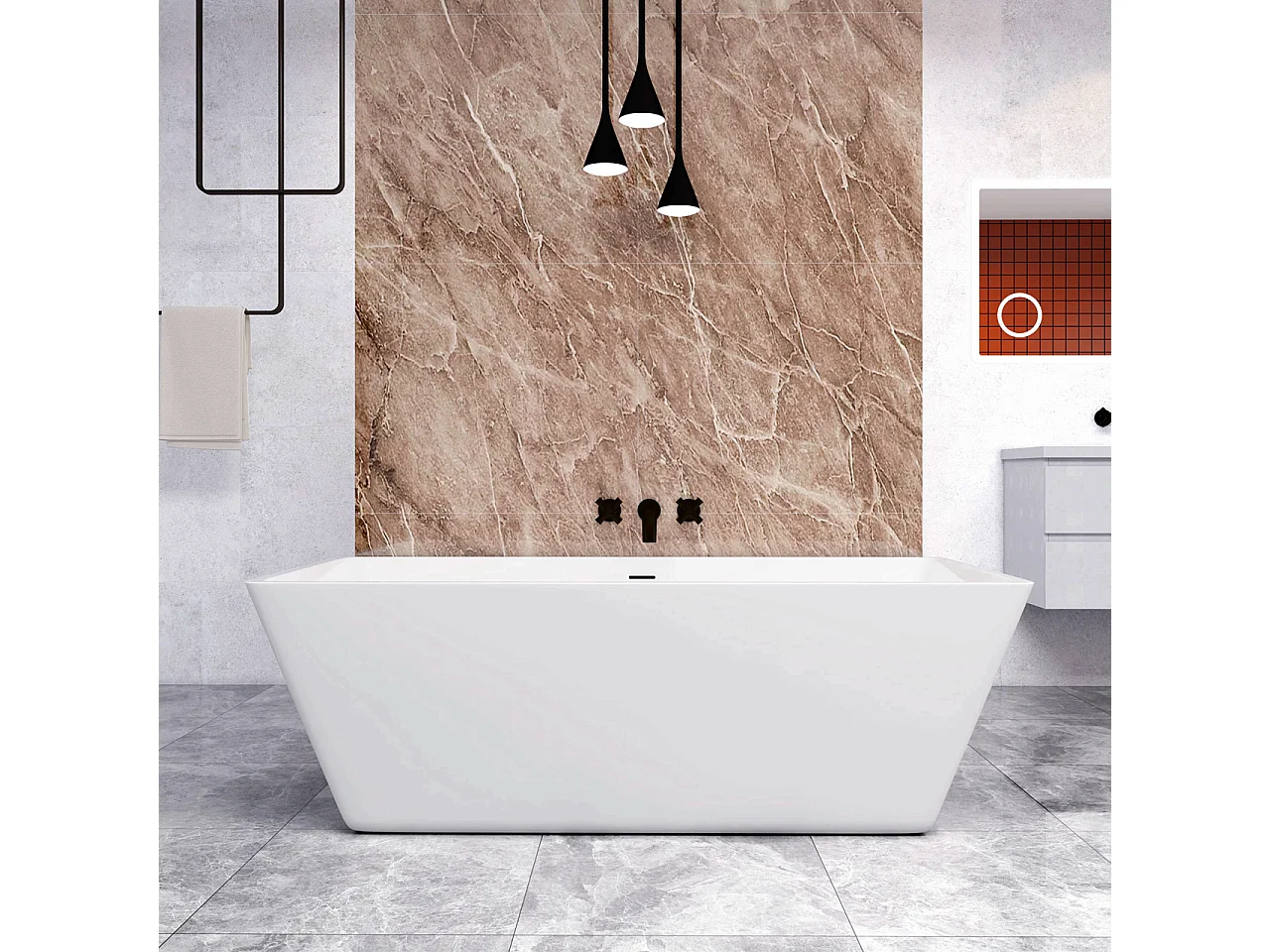 Vasca da Bagno a Isola 170x80x58 cm Vasca da Bagno Freestanding in Acrilico Bianco Rettangolare