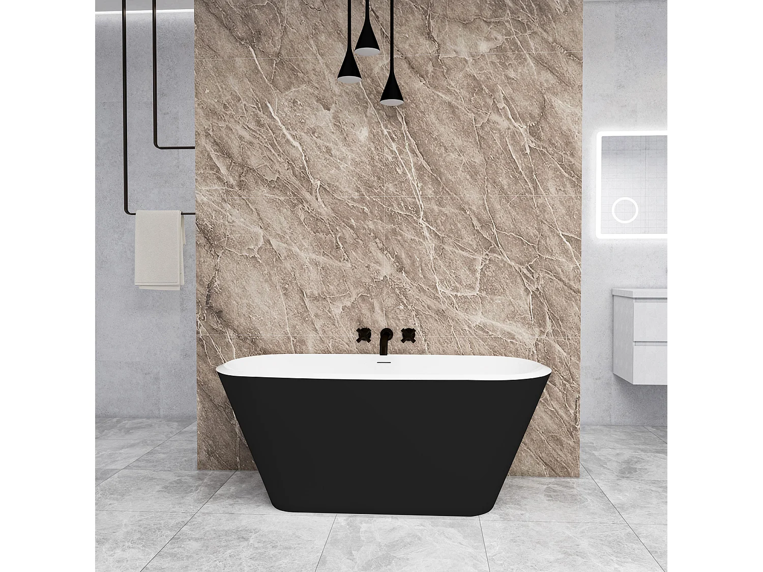 Vasca da Bagno a Isola 150x72x60 cm Vasca da Bagno Freestanding in Acrilico Nero Ovale
