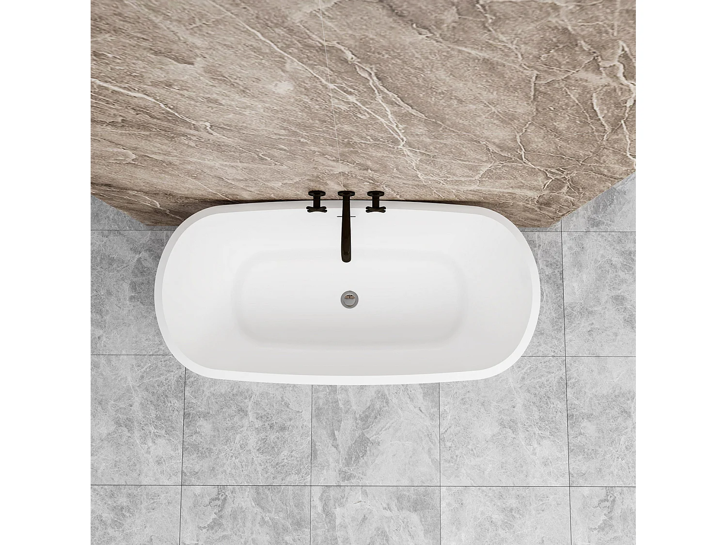 Vasca da Bagno a Isola 150x72x60 cm Vasca da Bagno Freestanding in Acrilico Nero Ovale