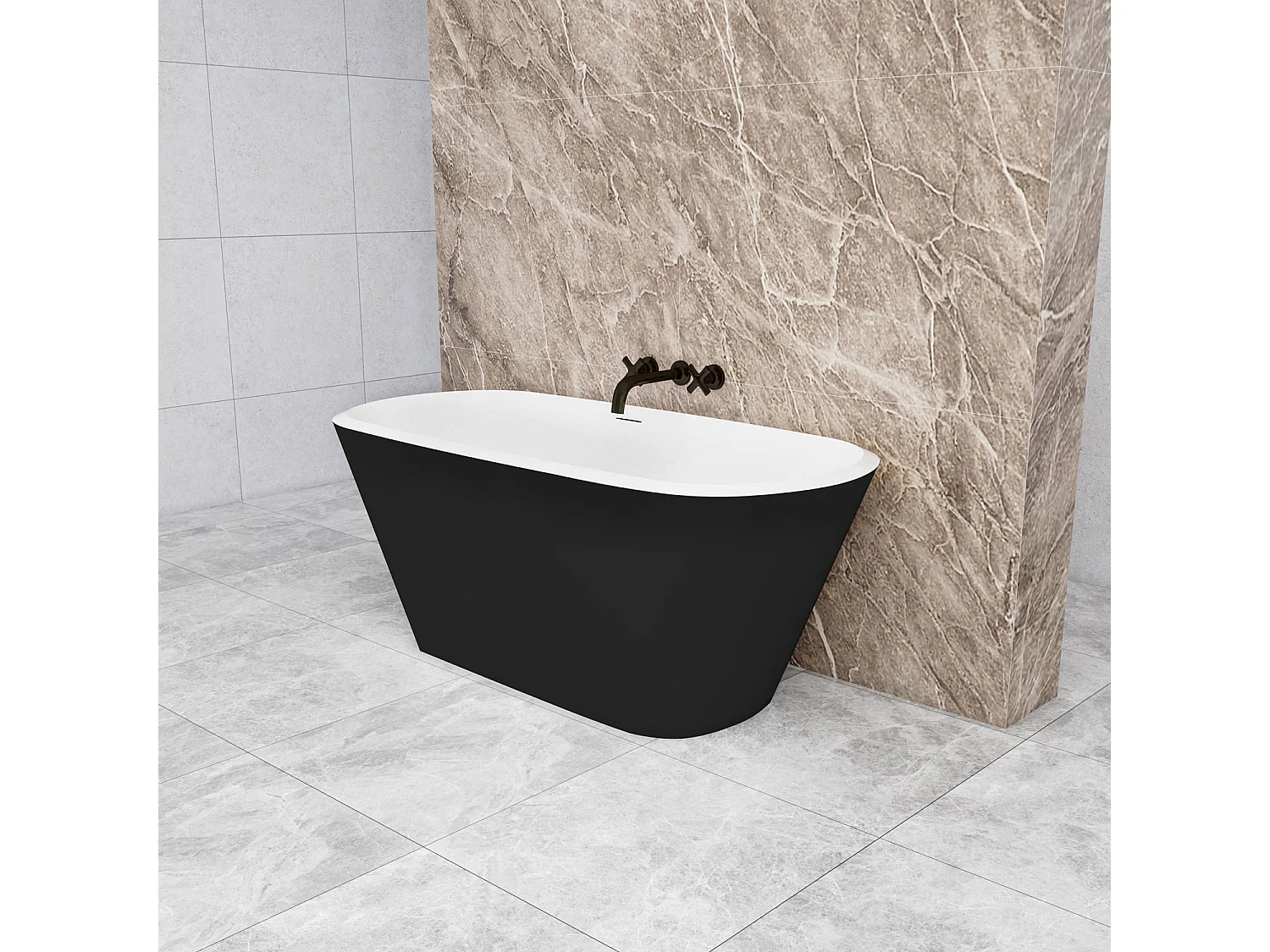 Vasca da Bagno a Isola 150x72x60 cm Vasca da Bagno Freestanding in Acrilico Nero Ovale