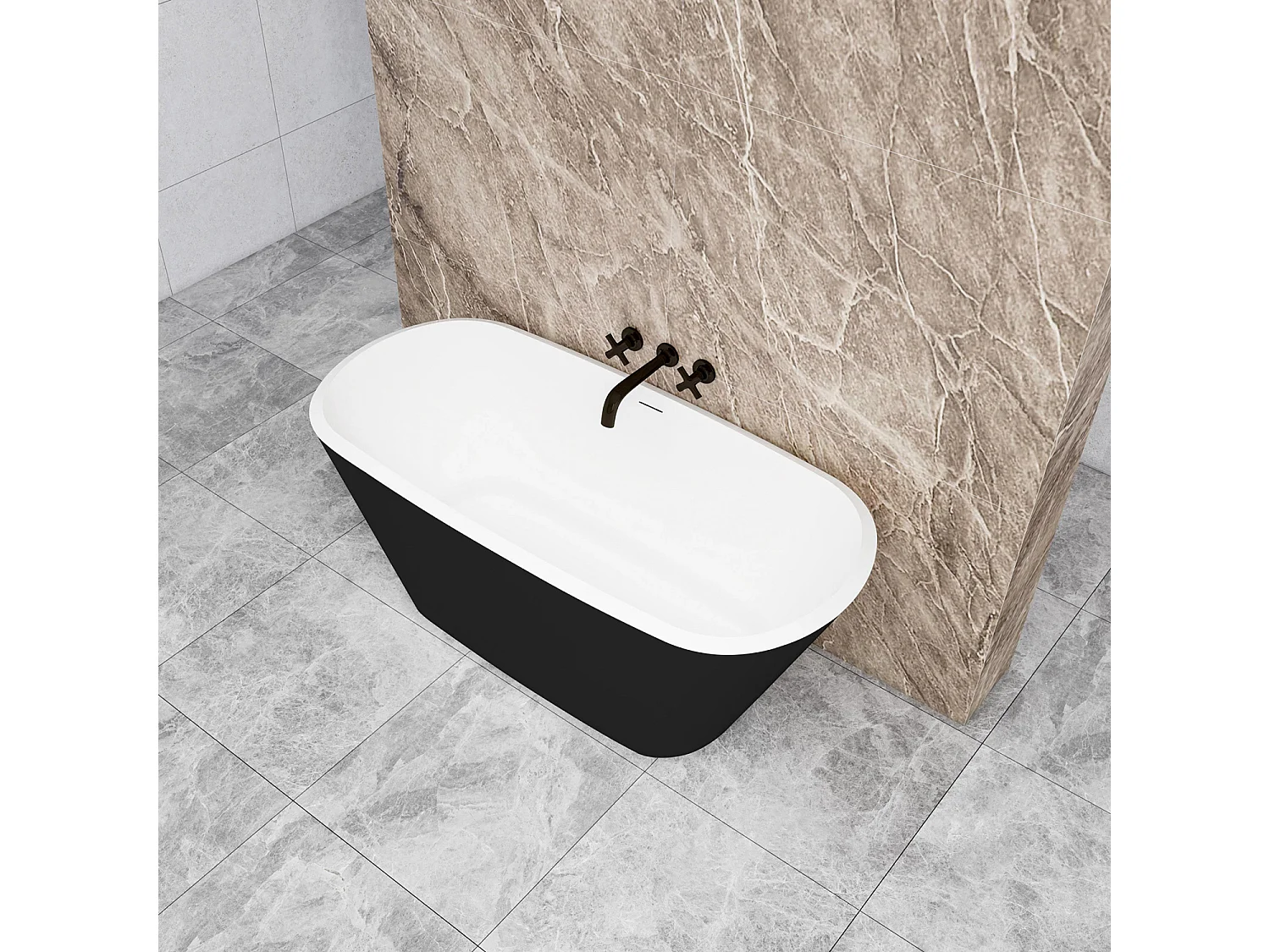 Vasca da Bagno a Isola 150x72x60 cm Vasca da Bagno Freestanding in Acrilico Nero Ovale