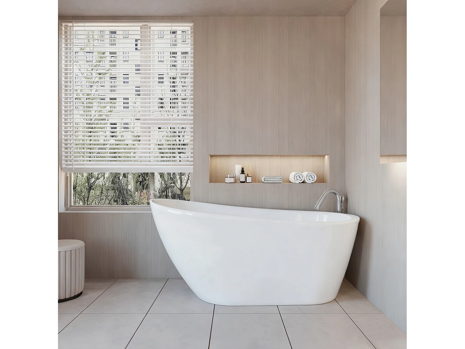 Vasca da Bagno a Isola Freestanding in Acrilico da 160x72x73 cm, Colore Bianco, Forma di Ovale Irregolare