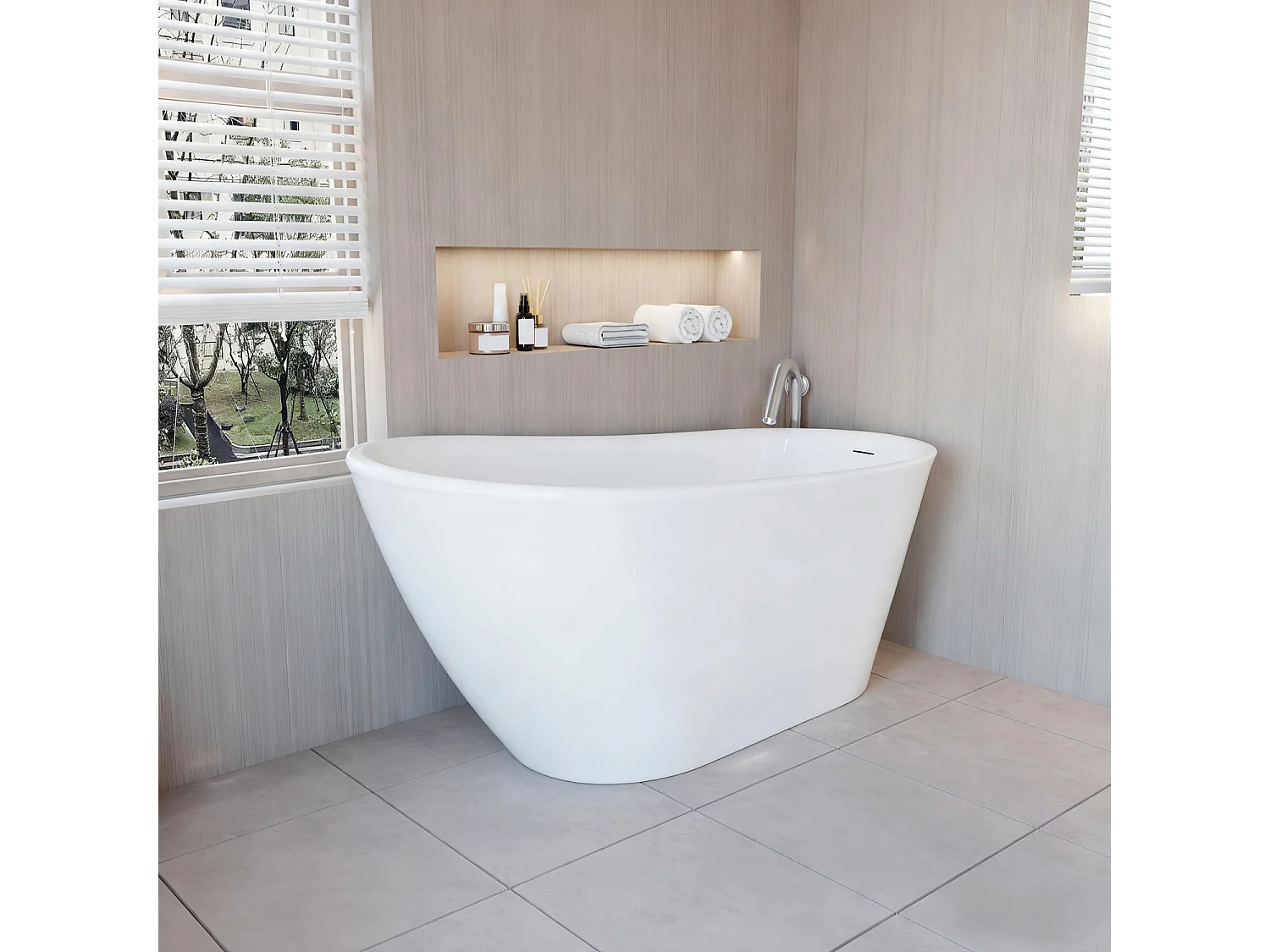 Vasca da Bagno a Isola Freestanding in Acrilico da 160x72x73 cm, Colore Bianco, Forma di Ovale Irregolare