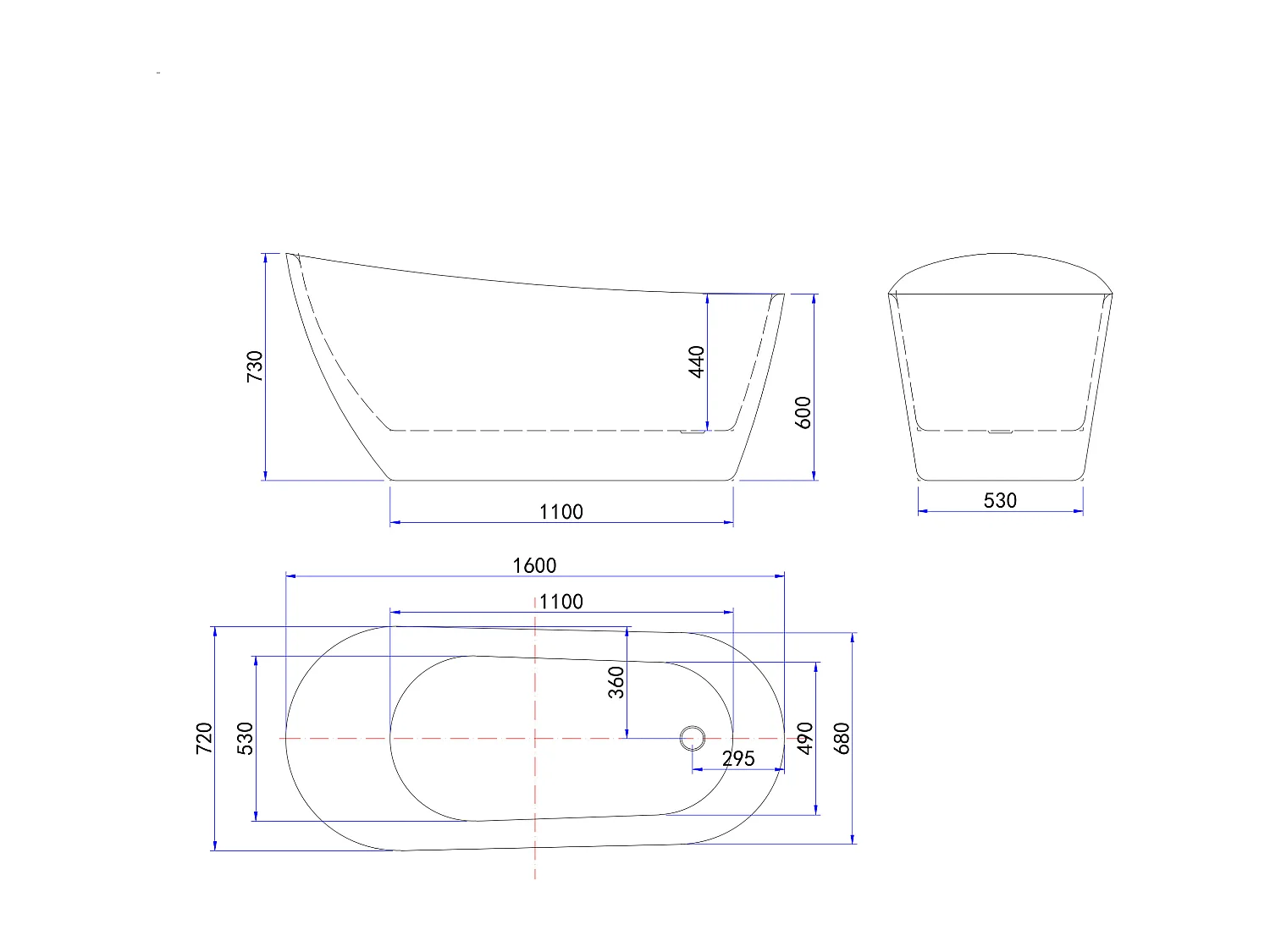 Vasca da Bagno a Isola Freestanding in Acrilico da 160x72x73 cm, Colore Bianco, Forma di Ovale Irregolare