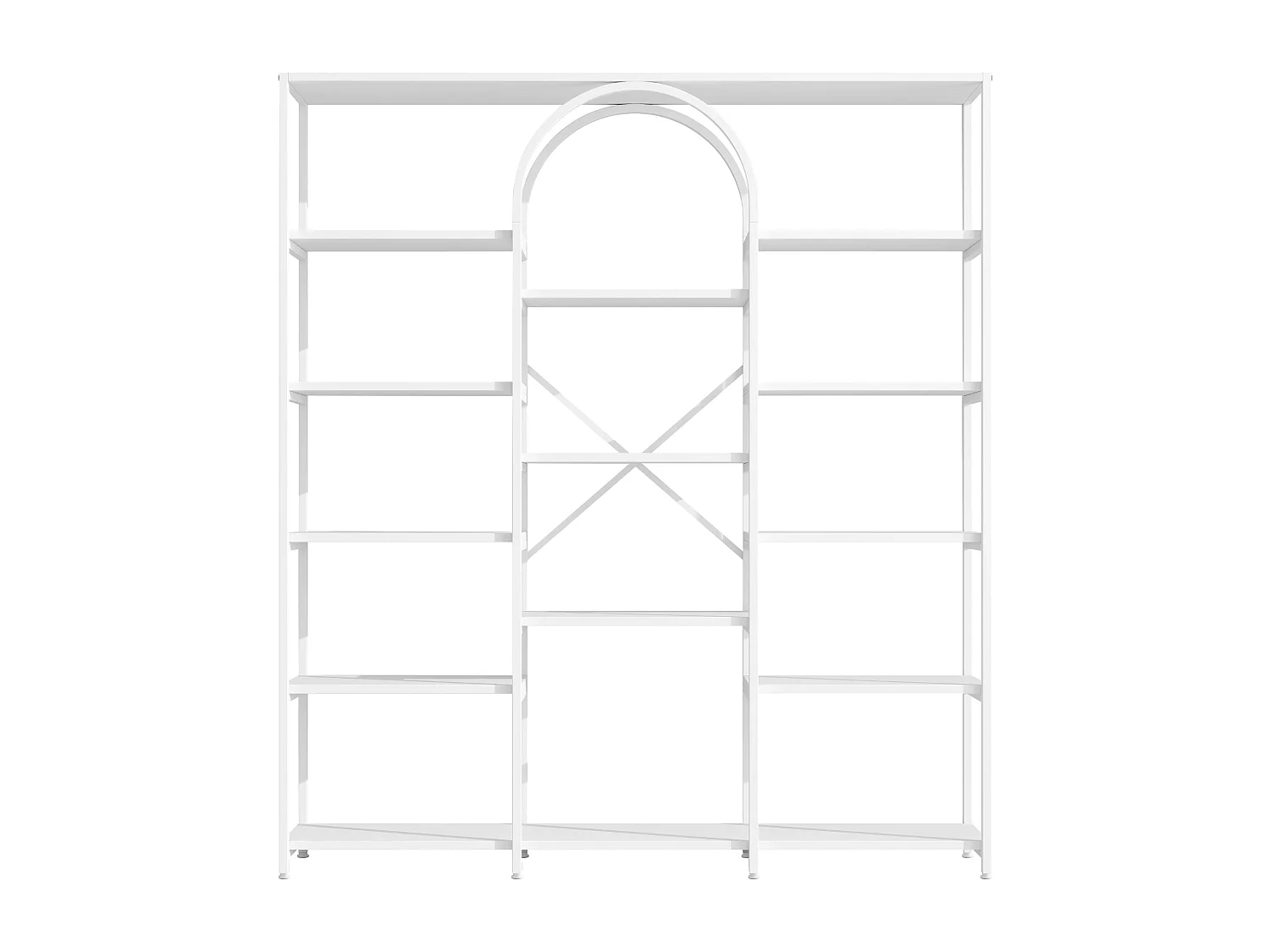 Modernes Regal 160x30x180 cm - Mehrstufige Regalböden - Stahlrohre + MDF - Rechteckiges und gebogenes Design - Weiß