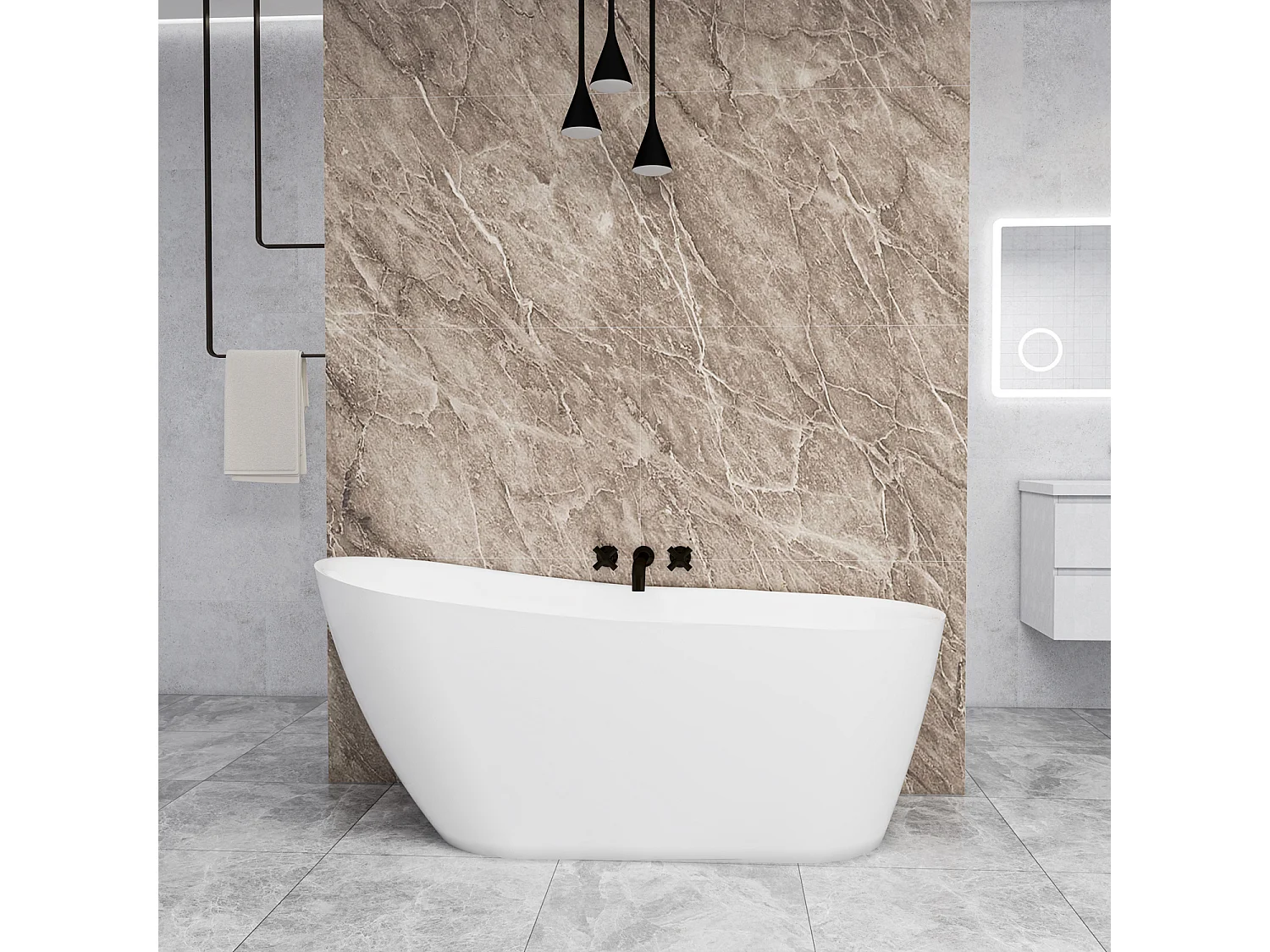 Vasca da Bagno a Isola 170x78x73 cm Vasca da Bagno Freestanding in Acrilico Bianco Ovale Irregolare