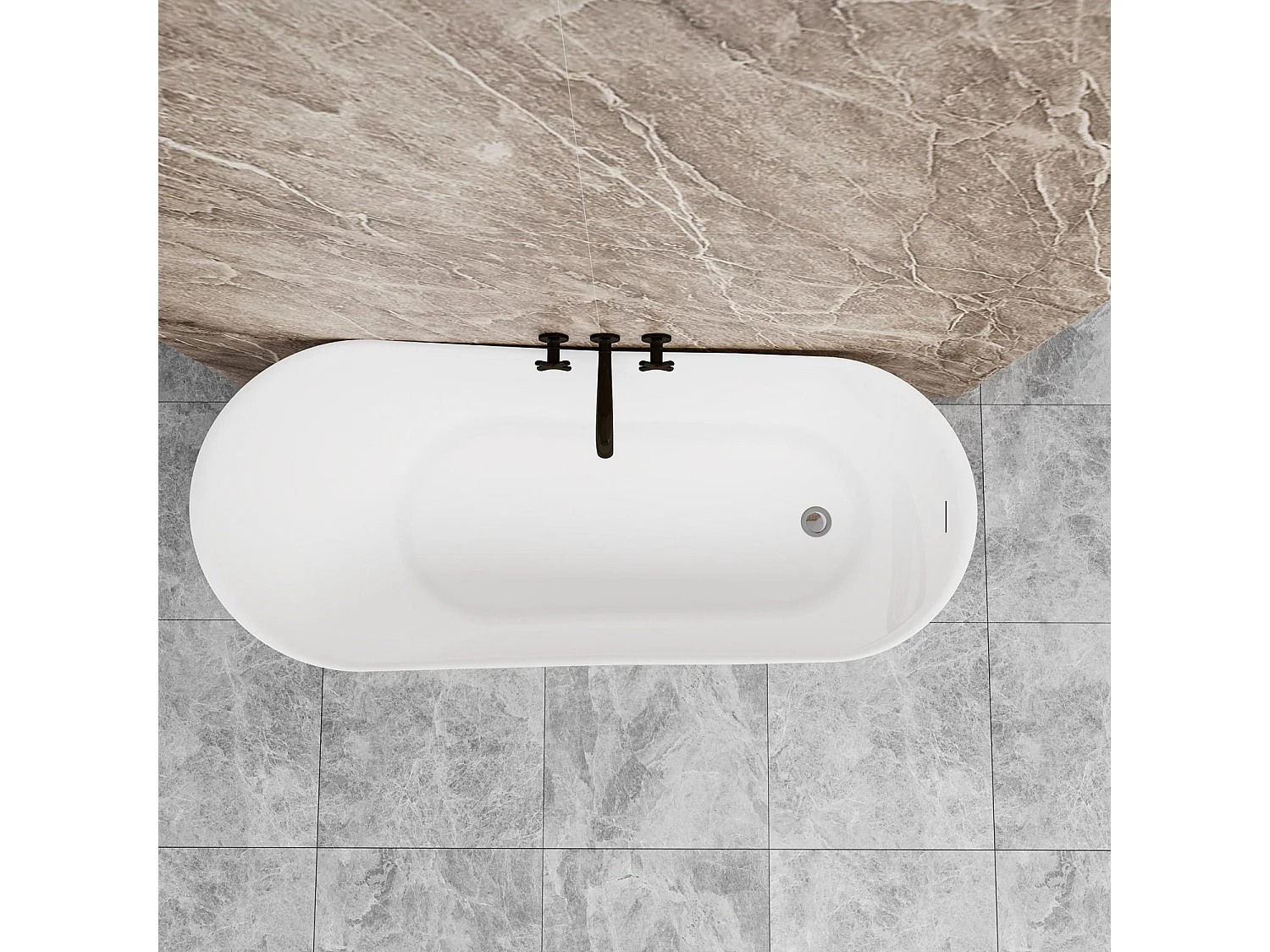 Vasca da Bagno a Isola 170x78x73 cm Vasca da Bagno Freestanding in Acrilico Bianco Ovale Irregolare