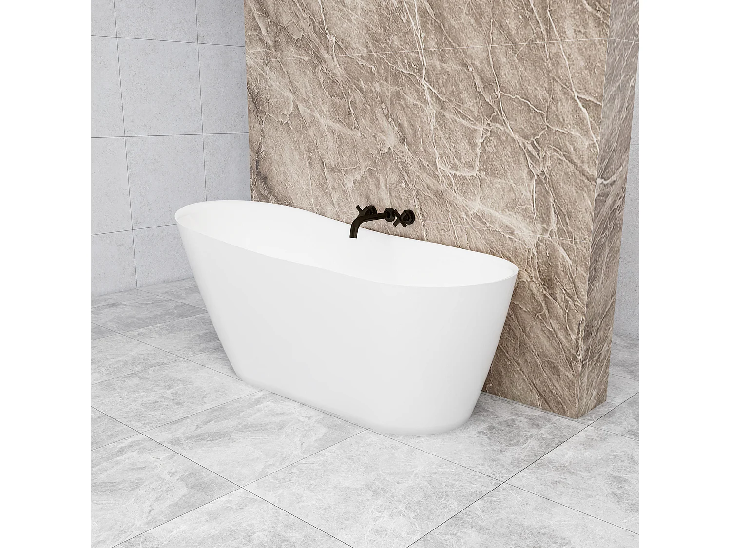 Vasca da Bagno a Isola 170x78x73 cm Vasca da Bagno Freestanding in Acrilico Bianco Ovale Irregolare