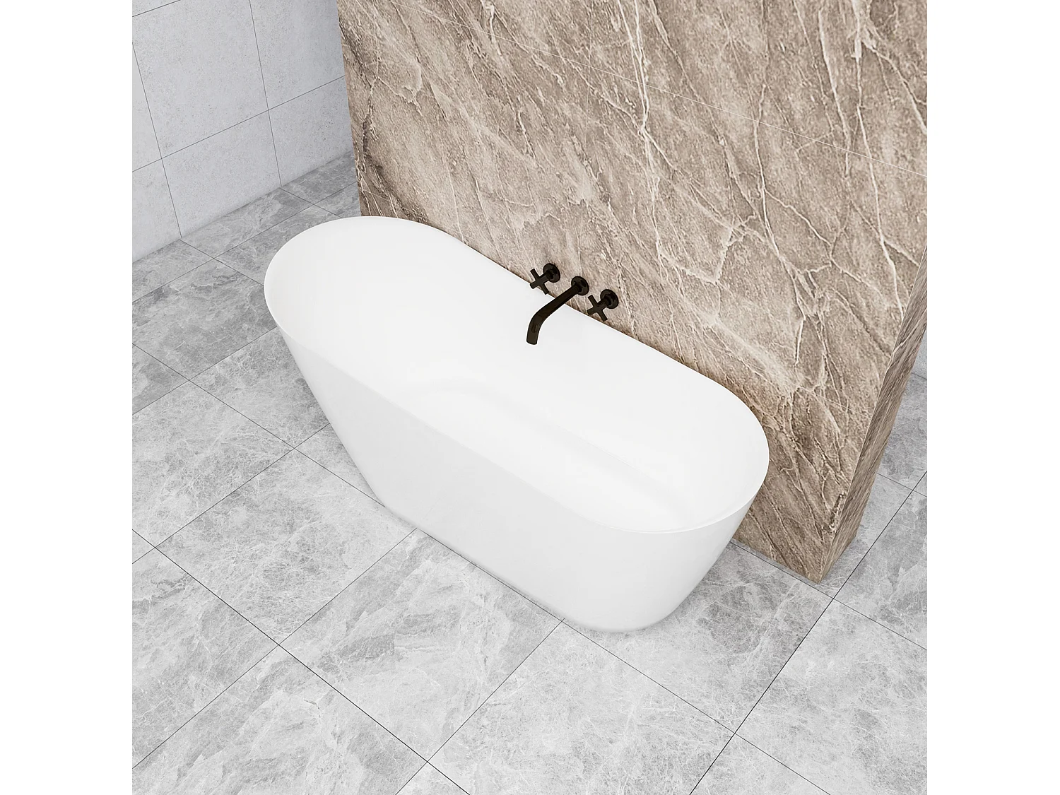 Vasca da Bagno a Isola 170x78x73 cm Vasca da Bagno Freestanding in Acrilico Bianco Ovale Irregolare