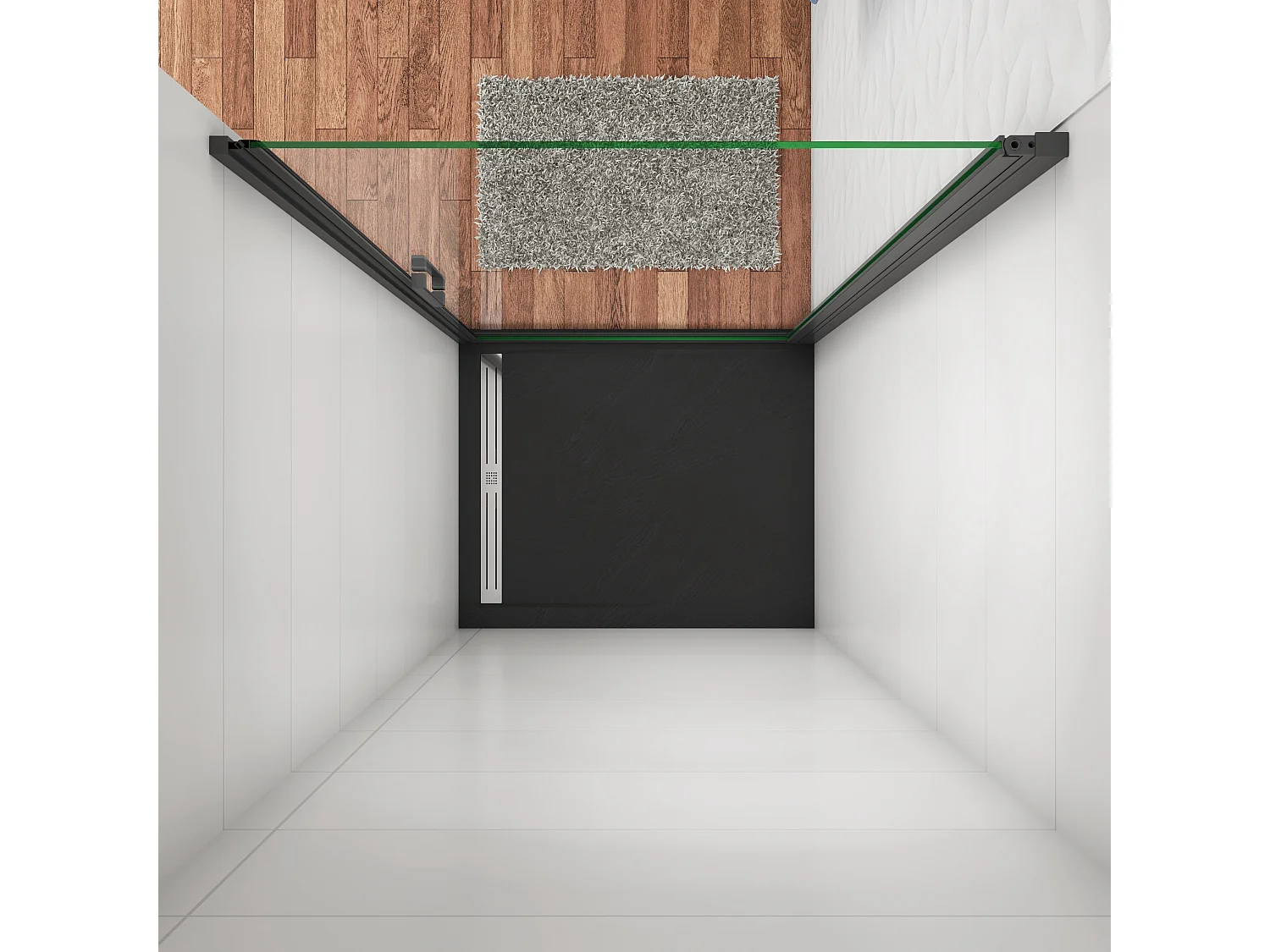 90x200 cm Porta Doccia Battente Per Nicchia Vetro Temperato Trasparente Anticalcare 8mm Telaio Nero Opaco Doccia a Filo Pavimento