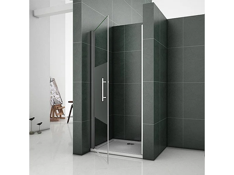 80x185 cm Box Doccia Per Nicchia Porta Battente Vetro Temperato 6mm Semitrasparente Anticalcare Satinato Opaco