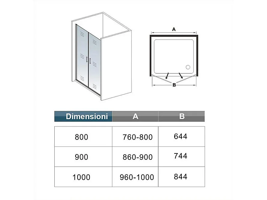 90x200 cm Box Doccia Per Nicchia Doppia Porta Battente Saloon In Vetro 8 mm Temperato Trasparente Anticalcare Telaio Nero Opaco