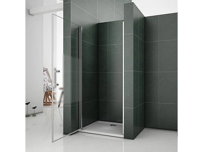 100x185 cm Box Doccia Per Nicchia Porta Battente Vetro Temperato 6mm Semitrasparente Anticalcare Satinato Opaco