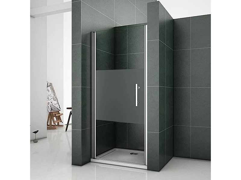 100x185 cm Box Doccia Per Nicchia Porta Battente Vetro Temperato 6mm Semitrasparente Anticalcare Satinato Opaco