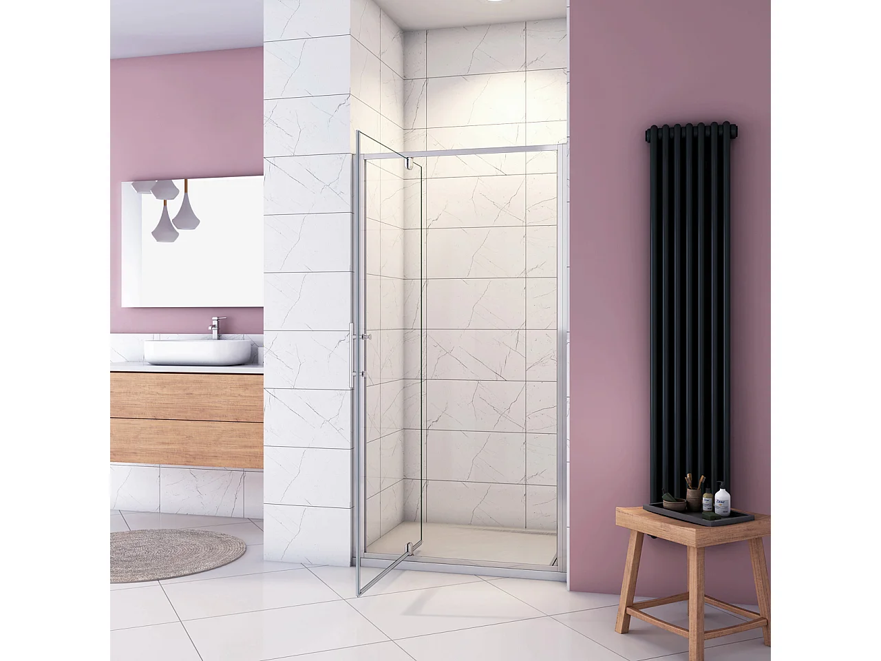 H.185 cm Box Doccia per Nicchia Porta Girevole Battente Vetro Temperato 5 mm Trasparente  Profili Cromati Lucidi Misura 70 cm