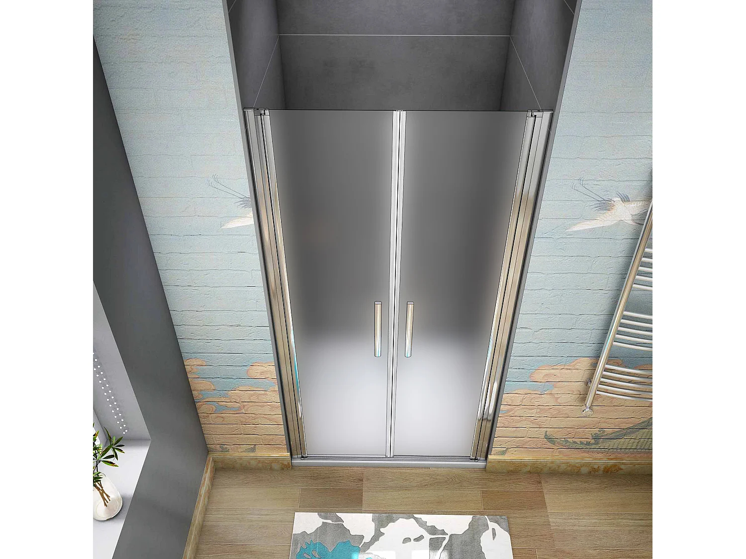 H.185 cm Box Doccia Per Nicchia 90 cm Doppia Porta Battente Saloon In Vetro 6 mm Temperato Satinato Anticalcare