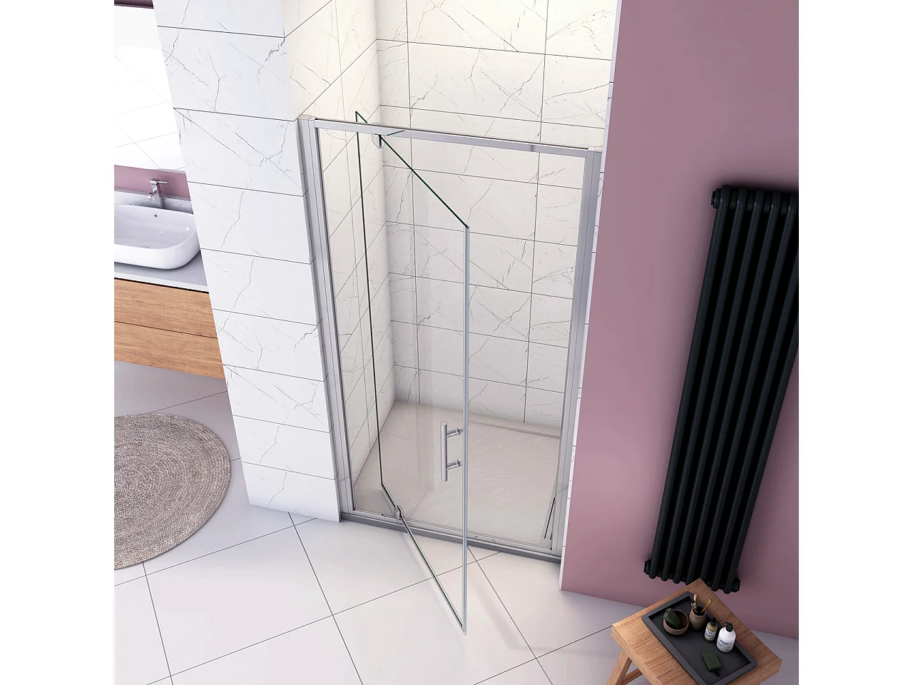 H.185 cm Box Doccia per Nicchia Porta Girevole Battente Vetro Temperato 5 mm Trasparente  Profili Cromati Lucidi Misura 86 cm