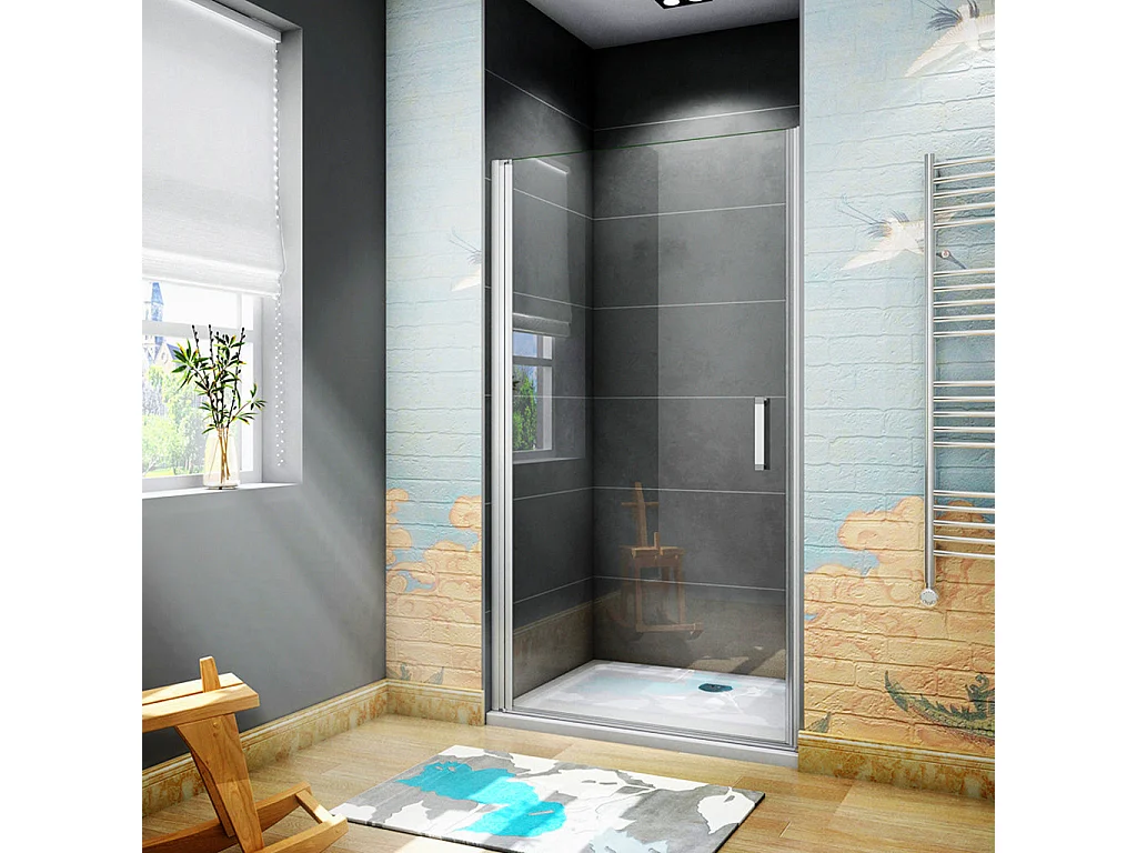 185 cm Box Doccia per Nicchia Porta Battente Vetro Temperato 5 mm Trasparente Profilo in Alluminio Argento Opaco 70 cm