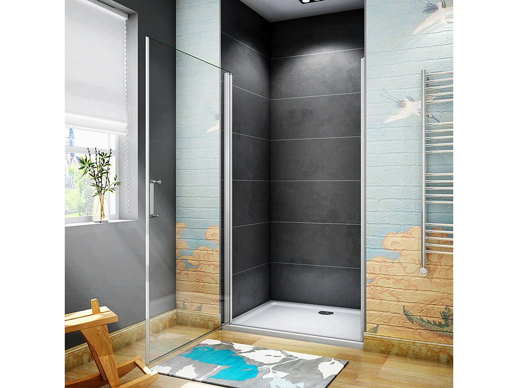 185 cm Box Doccia per Nicchia Porta Battente Vetro Temperato 5 mm Trasparente Profilo in Alluminio Argento Opaco 70 cm