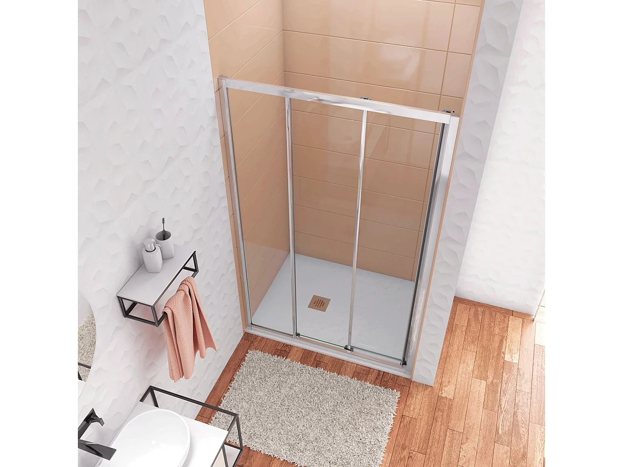 195 cm Box Doccia per Nicchia Porta Scorrevole ad Ante Sovrapposte Vetro Temperato 6 mm Trasparente Anticalcare Profili Cromati Lucidi 120 cm