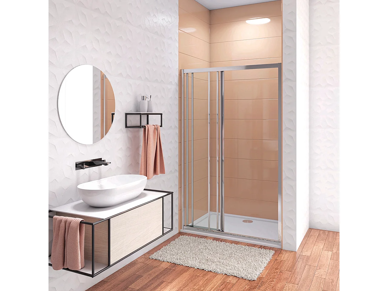 195 cm Box Doccia per Nicchia Porta Scorrevole ad Ante Sovrapposte Vetro Temperato 6 mm Trasparente Anticalcare Profili Cromati Lucidi 140 cm