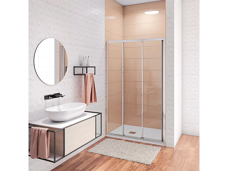 195 cm Box Doccia per Nicchia Porta Scorrevole ad Ante Sovrapposte Vetro Temperato 6 mm Trasparente Anticalcare Profili Cromati Lucidi 140 cm