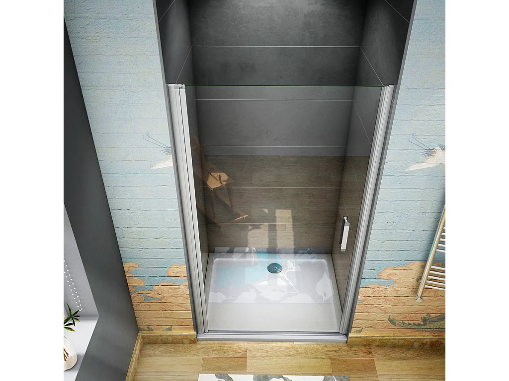 185 cm Box Doccia per Nicchia Porta Battente Vetro Temperato 5 mm Trasparente Profilo in Alluminio Argento Opaco 100 cm