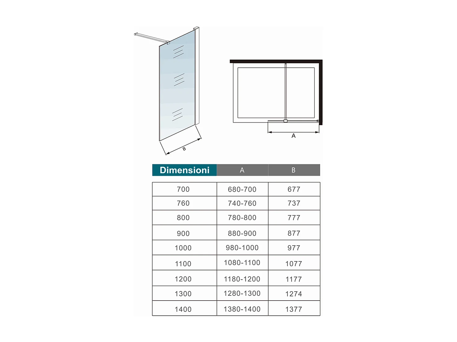 Box Doccia Walk In 100x190 cm Vetro 8 mm Anticalcare Trasparente Barra Stabilizzatrice da 90 cm Mensola Doccia 100 cm