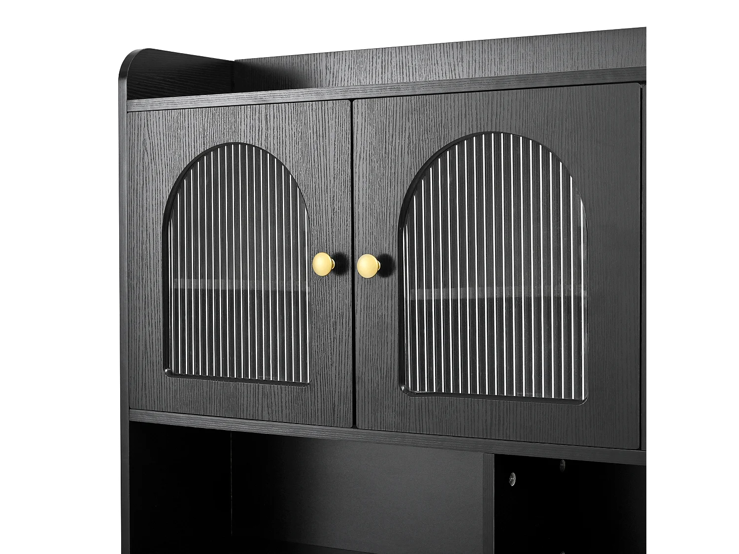 Buffet de cuisine moderne 140x40x190cm - avec des étagères ouvertes - avec 3 tiroirs et 5 portes - Noir