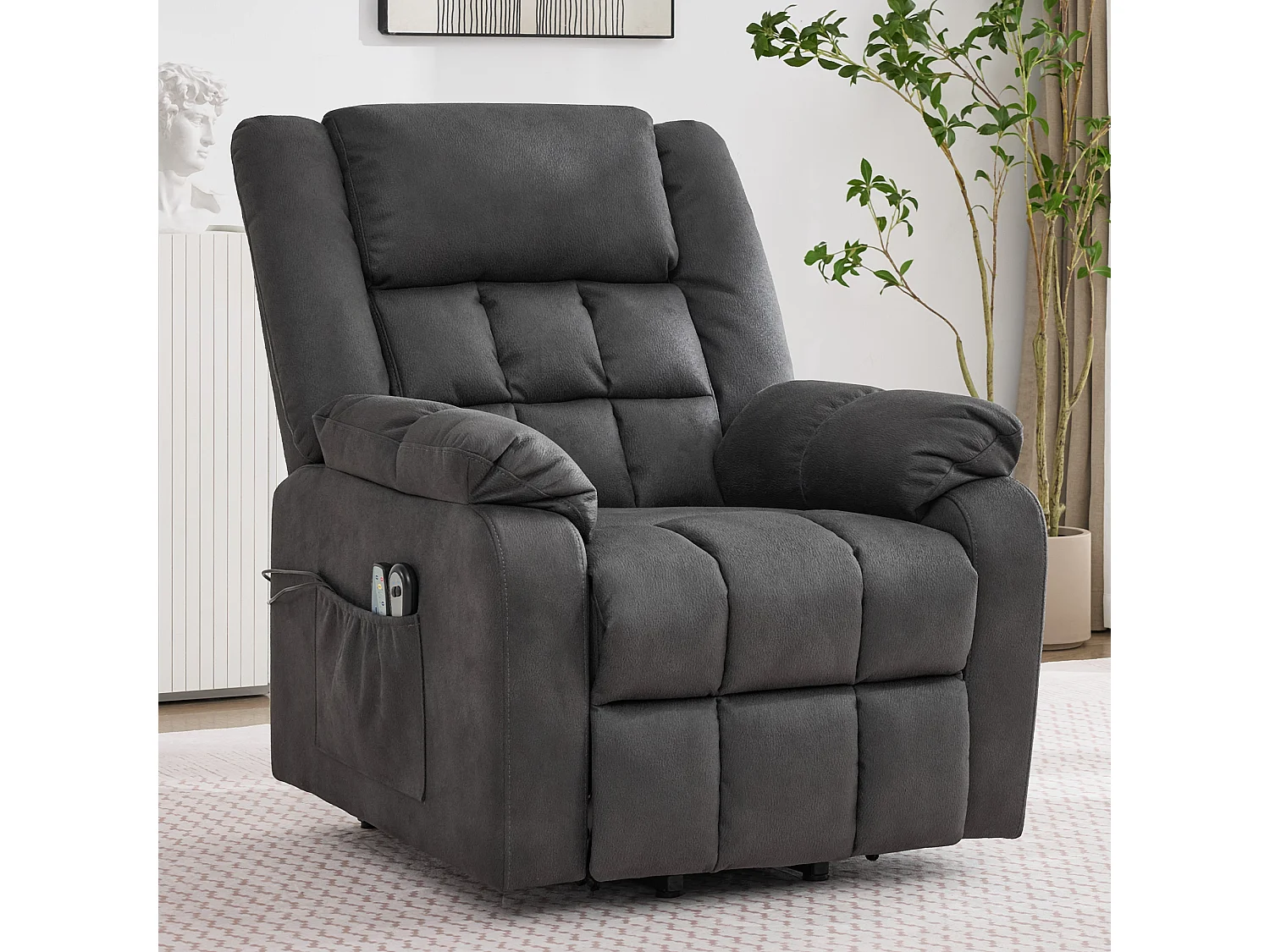 Fauteuil relax électrique avec fonction massage et chauffage - Poches latérales et USB - Gris